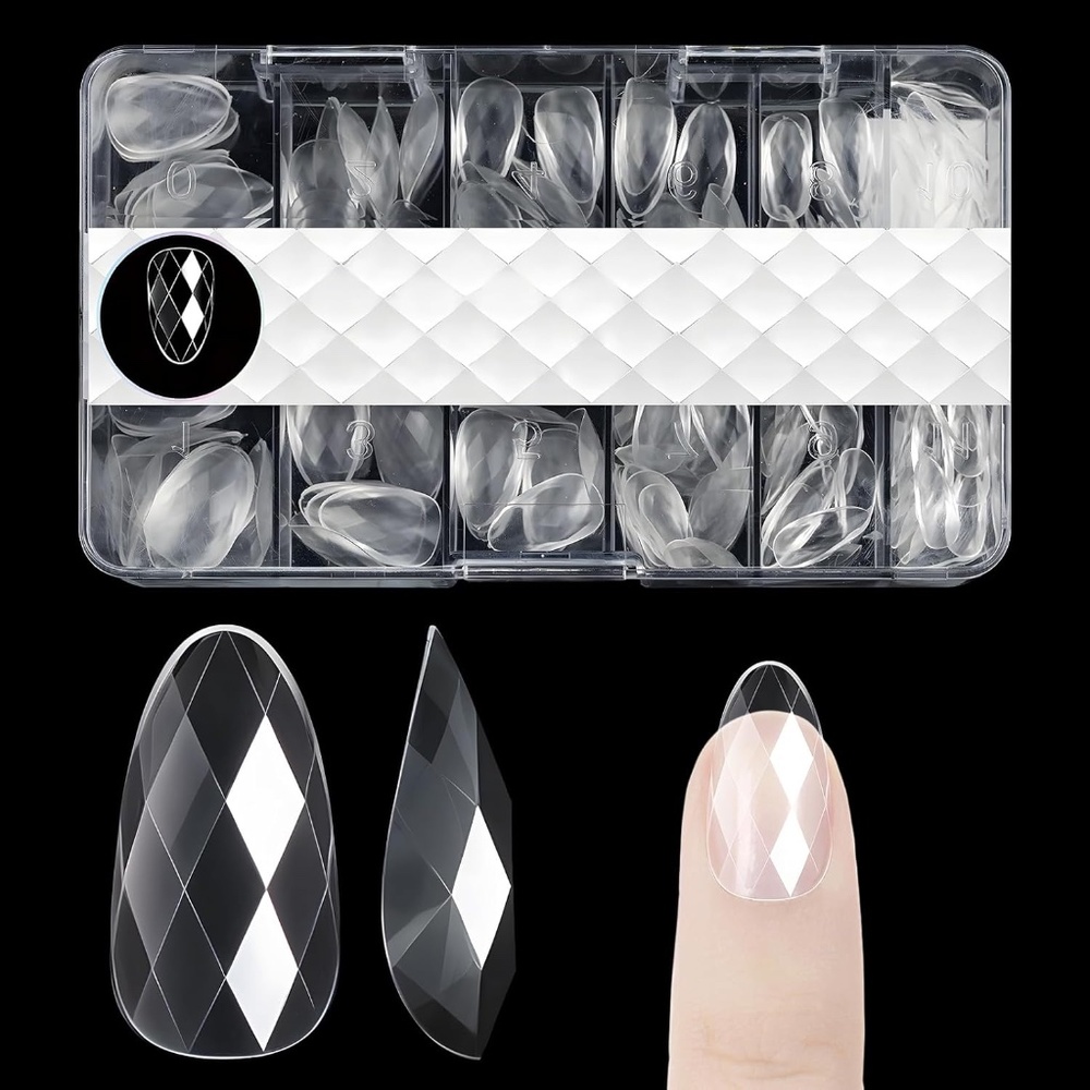 Clear 3D Diamond Short Almond Press On Nail Set